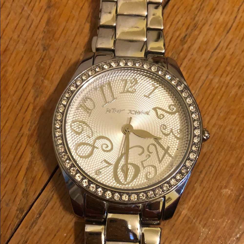 Betsey Johnson Silver Watch with Crystal Accents Costume Jewelry
